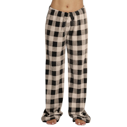 Christmas Pajamas Pants for Women Fuzzy Pajama Pants Women Winter Soft Fleece Plaid Pajama Bottoms Warm Lounge Pants Pj Pants Sleepwear Elastic Waist Pants for Women Cute Fluffy Pajama Pants