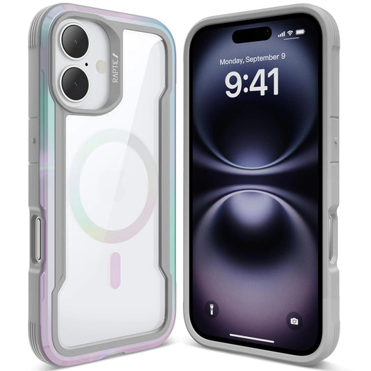 RAPTIC Shield 2.0 for iPhone 16 Case [for 2024 Capture Button Shockproof Protective Clear Case] Military Grade 13ft Drop Tested Anti-Fingerprint Anti-Yellowing Case 6.1 inch Iridescent
