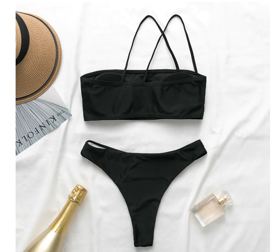 Asymmetric Hollow Sexy Bikini Set with Straps