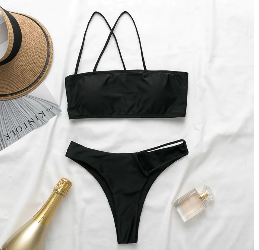 Asymmetric Hollow Sexy Bikini Set with Straps
