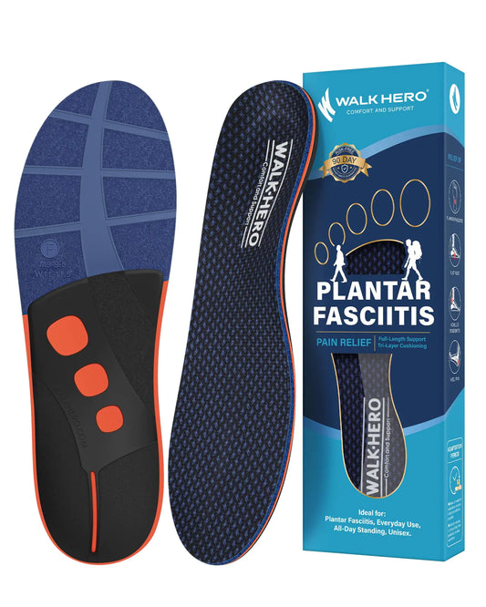 WALKHERO Plantar Fasciitis Feet Insoles High Arch Supports Orthotics Inserts Relieve Flat Feet Foot Pain Mens 4-4.5 | Womens 6-6.5