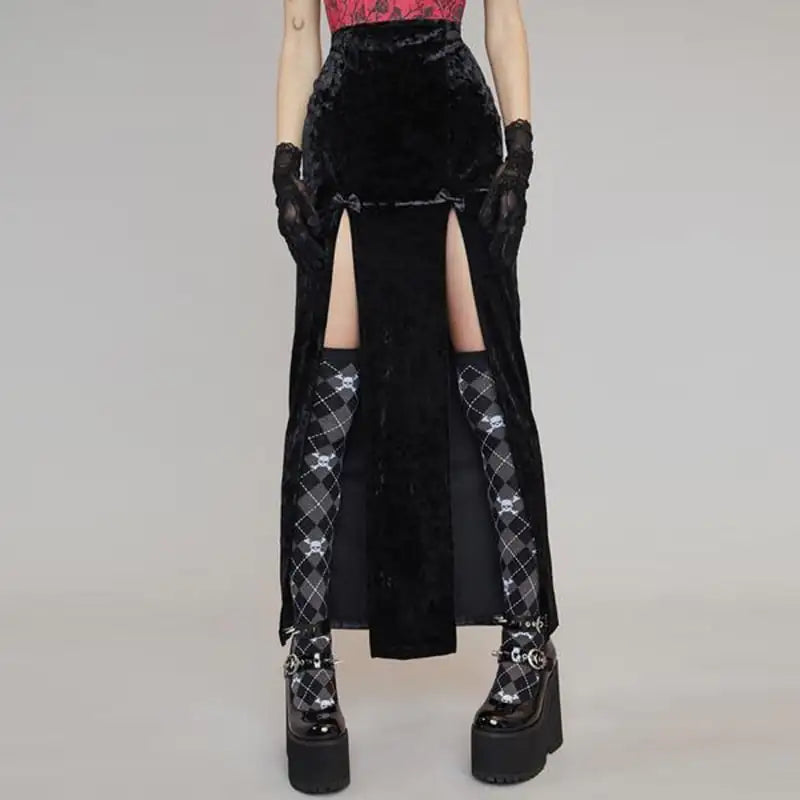 High Waist Slim Bow Slit Skirt for Women