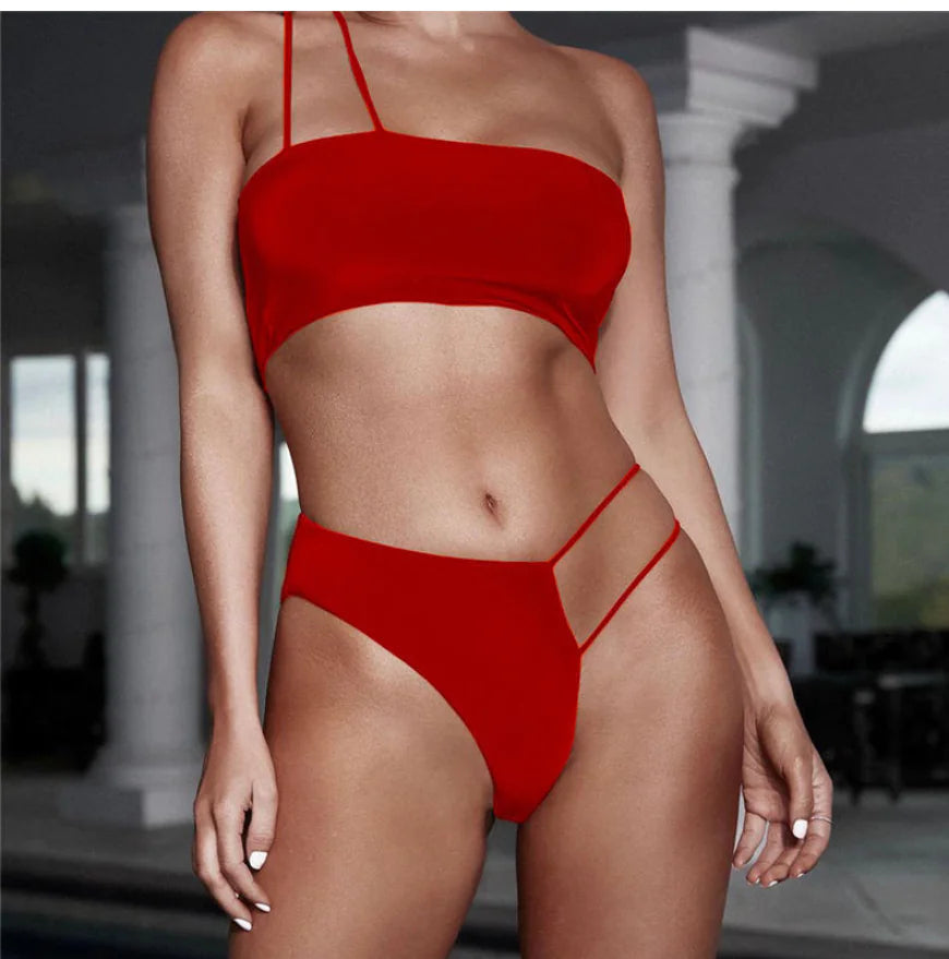 Asymmetric Hollow Sexy Bikini Set with Straps