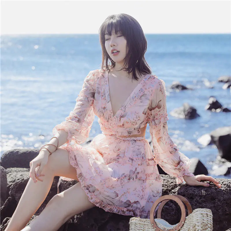 Sexy Backless Women's Beach Dress with Mini Print Design